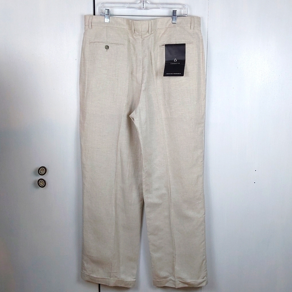 Liz Claiborne |Mens Cream LINEN Trouser Pants Neutral Preppy Luxe Sz.38x32